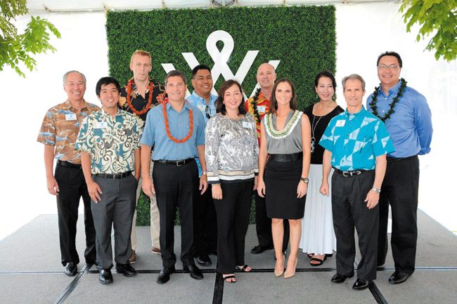 Pictured are (front, from left): Cassidy Inamasu, YMCA of Honolulu, Youth Programs director; David Striph, Ward Village Foundation, chairman; Kerri Van Duyne, YMCA of Honolulu, vice president; Katie Kaanapu, Ward Village, director of community and retail marketing; Mike Doss, YMCA of Honolulu, COO; (back) Mike Chinaka, YMCA of Honolulu, CFO; Nick Vanderboom, Ward Village Foundation, president; Noa Hussey, YMCA of Honolulu, program executive director; Michael Broderick, YMCA of Honolulu, president and CEO; Lisa Ontai, YMCA of Honolulu, director of marketing; and Lance Wilhelm, YMCA of Honolulu, board chairman.  PHOTOS COURTESY OF BENNET GROUP 