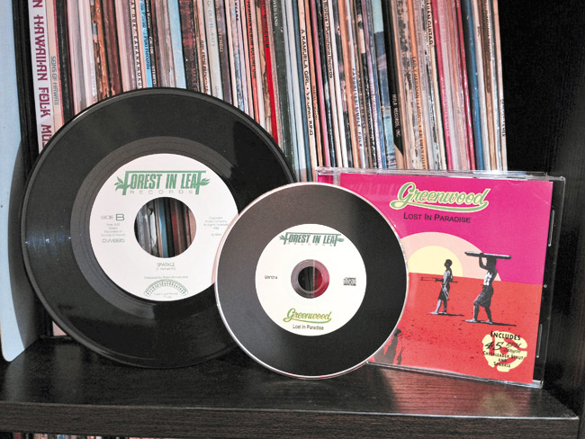 Greenwood's original 1985 vinyl single and the newly released debut CD 'Lost In Paradise' ROGER BONG PHOTO 