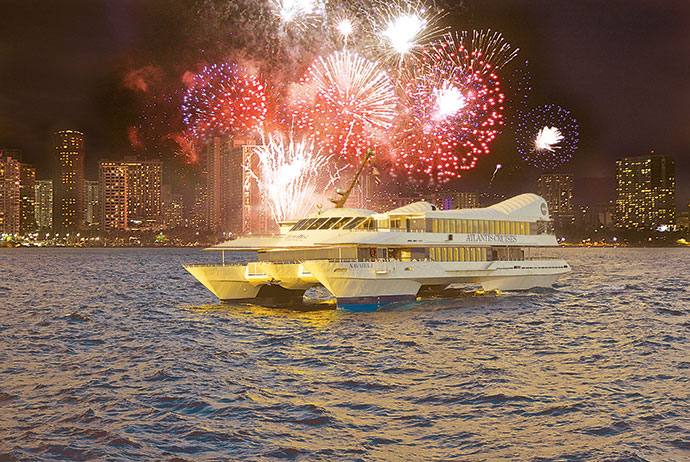 Step aboard the Navatek for a front-row view of the fireworks AT 6:15 P.M. JULY 4