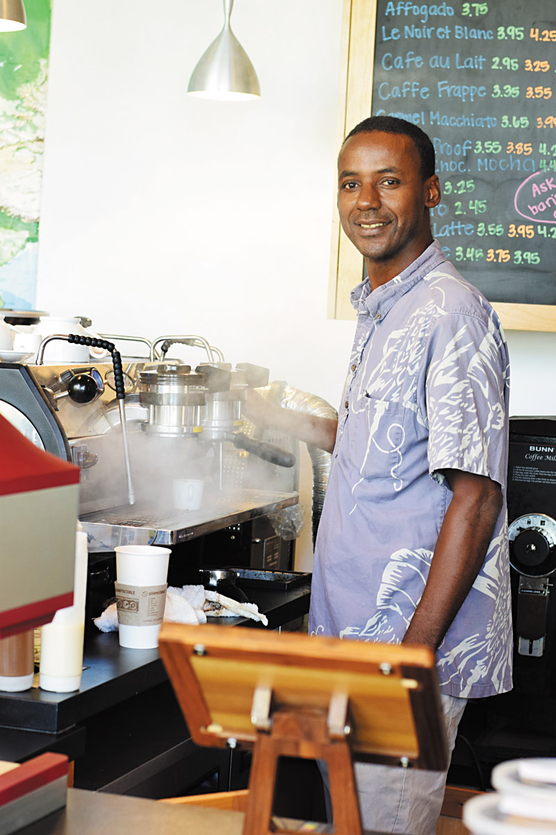 Charles Asselbaye in his new coffee shop, Local Joe KAIT HANSON PHOTO