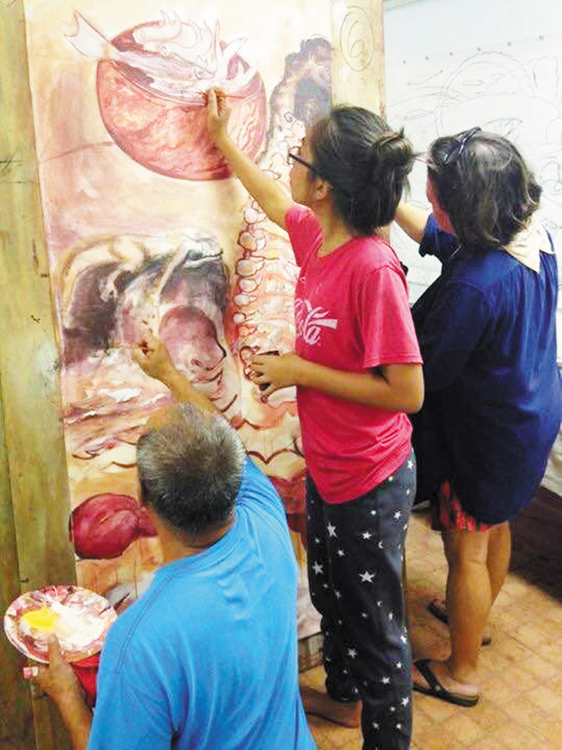 Seasoned artists worked alongside keiki for the Molokai Nui A Hina project, which is on display now at The ARTS at Marks Garage 