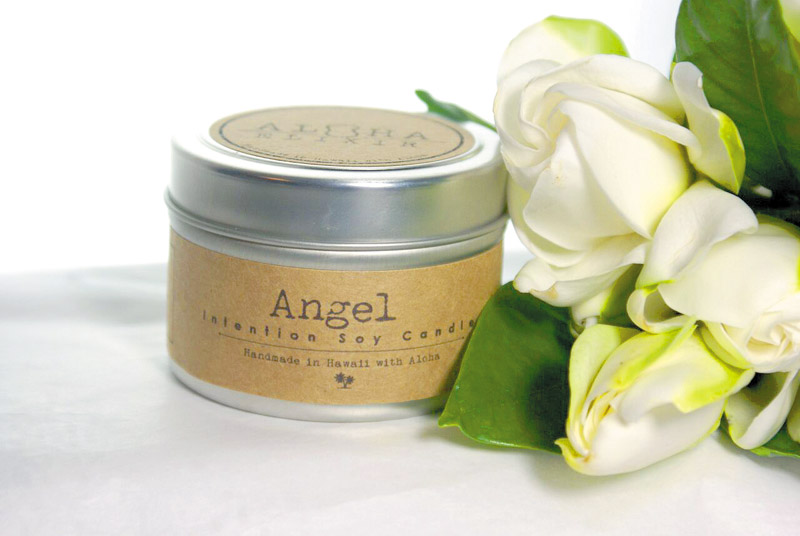 Aloha Elixir's Angel intention candle is meant to help you trust your intuition and assist with meditation PHOTOS COURTESY ALOHA ELIXIR