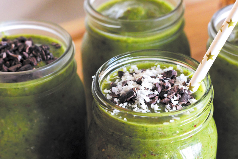 Victoria's recipes include healthy treats like these green smoothies made in bulk
